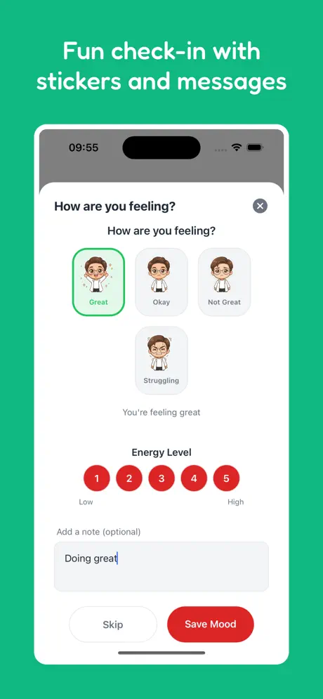 App Screenshot showing stickerandmessages